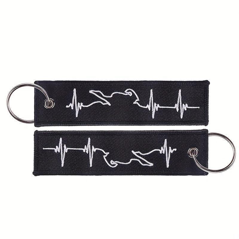 Biker Heartbeat Keychain Embroidery Key Fobs Jewelry