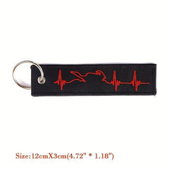Biker Heartbeat Keychain Embroidery Key Fobs Jewelry