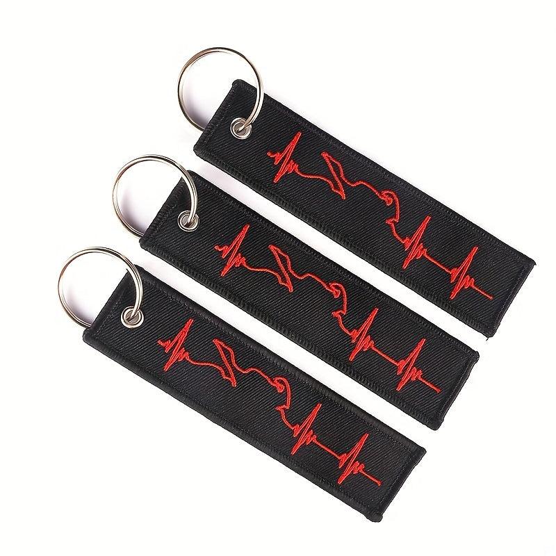 Biker Heartbeat Keychain Embroidery Key Fobs Jewelry