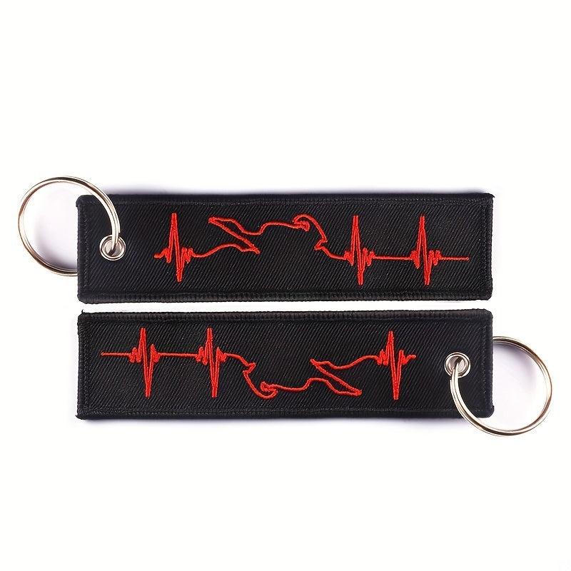 Biker Heartbeat Keychain Embroidery Key Fobs Jewelry