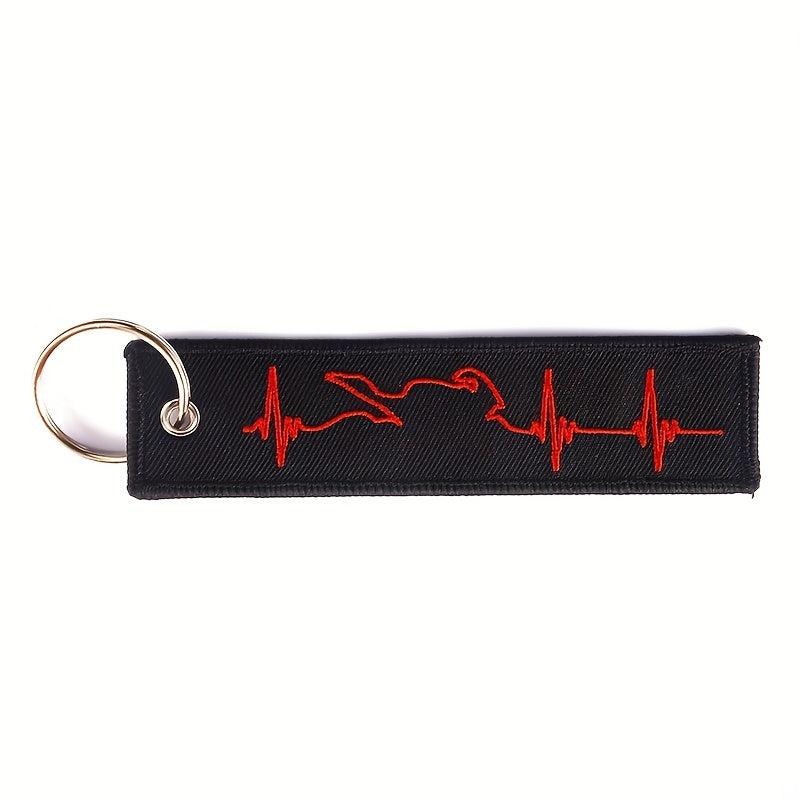 Biker Heartbeat Keychain Embroidery Key Fobs Jewelry
