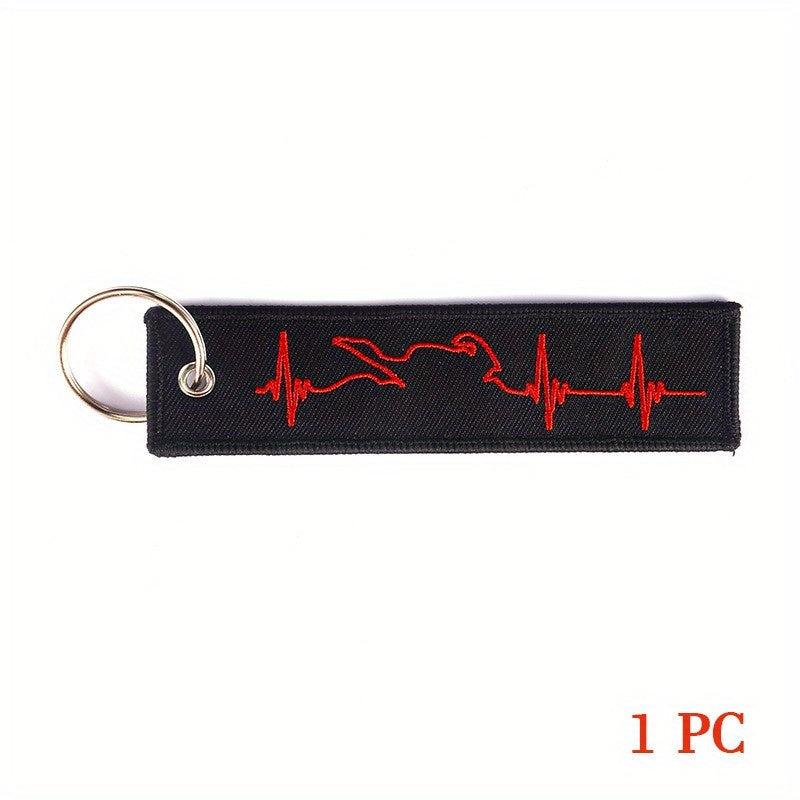 Biker Heartbeat Keychain Embroidery Key Fobs Jewelry