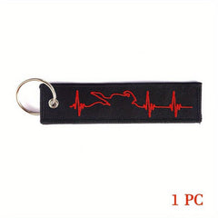 Biker Heartbeat Keychain Embroidery Key Fobs Jewelry