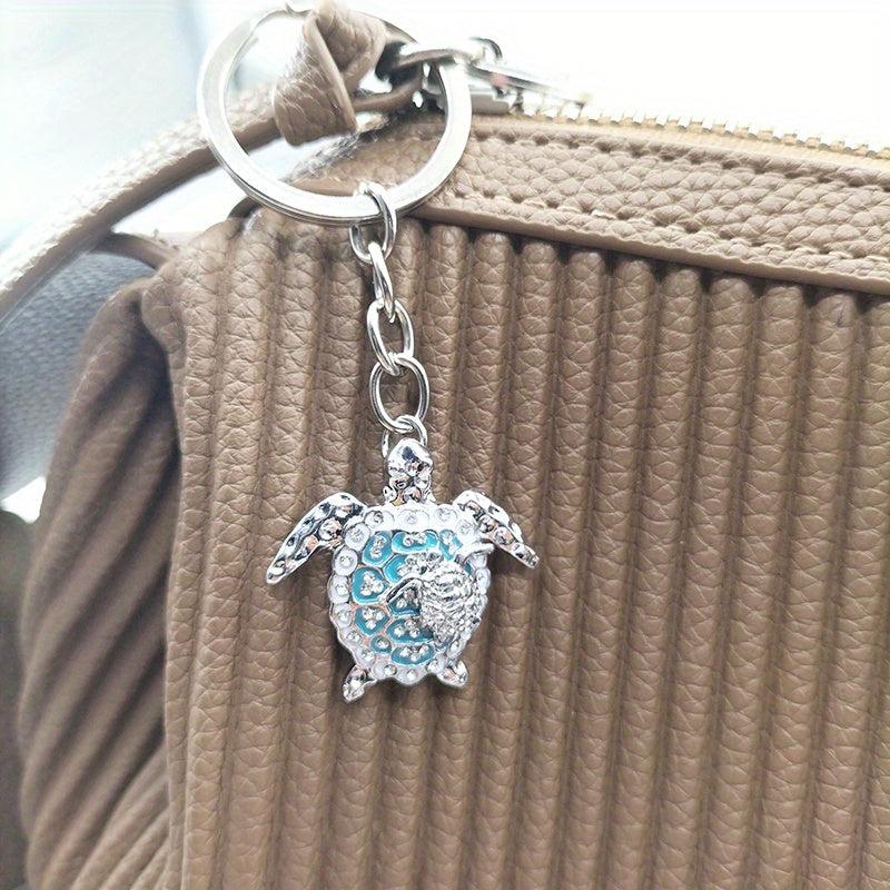 Silver Opal Sea Turtle Keychain Birthstone Jewelry