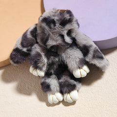 Leopard Rabbit Bunny Keychain Pendant Fluffy Pompoms Keychain Charm