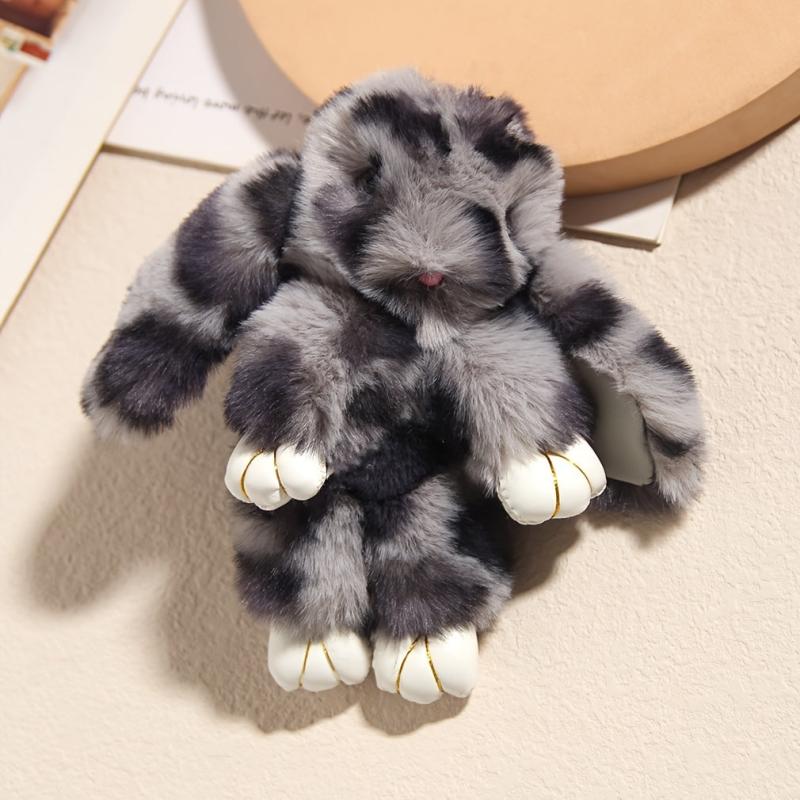 Leopard Rabbit Bunny Keychain Pendant Fluffy Pompoms Keychain Charm