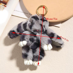 Leopard Rabbit Bunny Keychain Pendant Fluffy Pompoms Keychain Charm