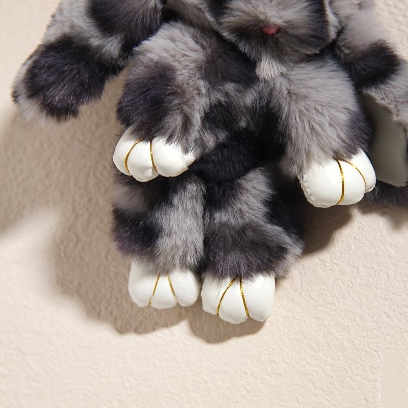 Leopard Rabbit Bunny Keychain Pendant Fluffy Pompoms Keychain Charm