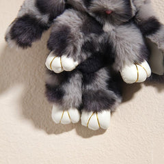 Leopard Rabbit Bunny Keychain Pendant Fluffy Pompoms Keychain Charm