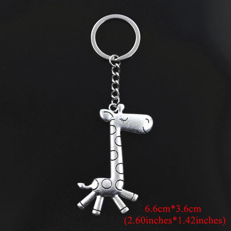 Bronze Silver Running Giraffe Pendant Keychain Key Ring Holder