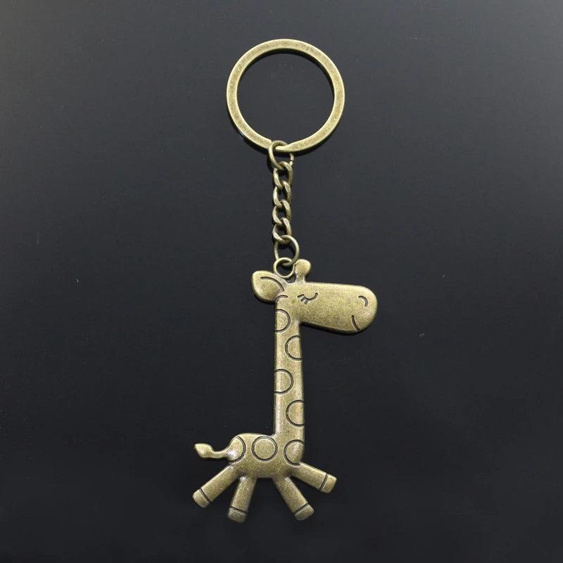 Bronze Silver Running Giraffe Pendant Keychain Key Ring Holder