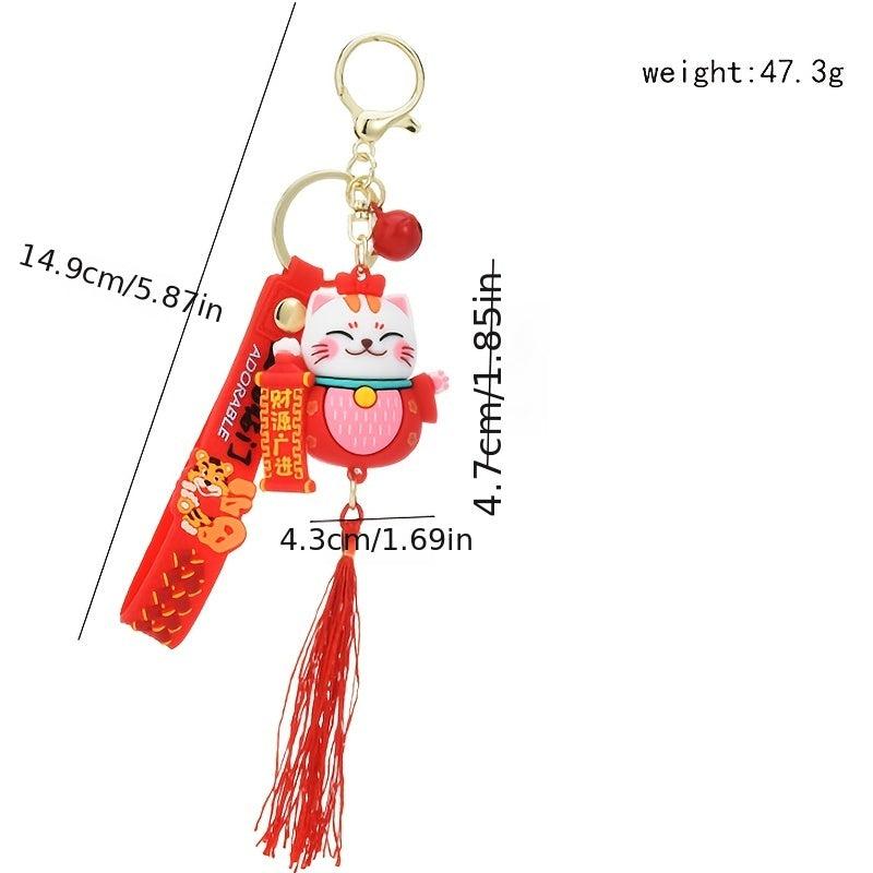 Lucky Cat Keychain Tassel Cartoon Pendant Car Ornament Bag Charm