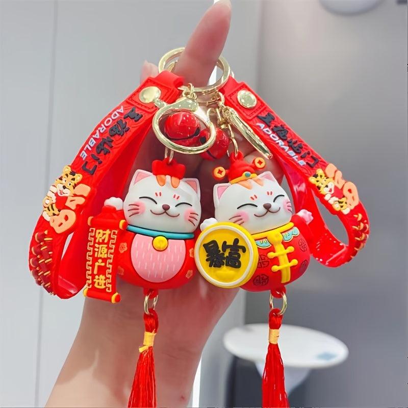 Lucky Cat Keychain Tassel Cartoon Pendant Car Ornament Bag Charm