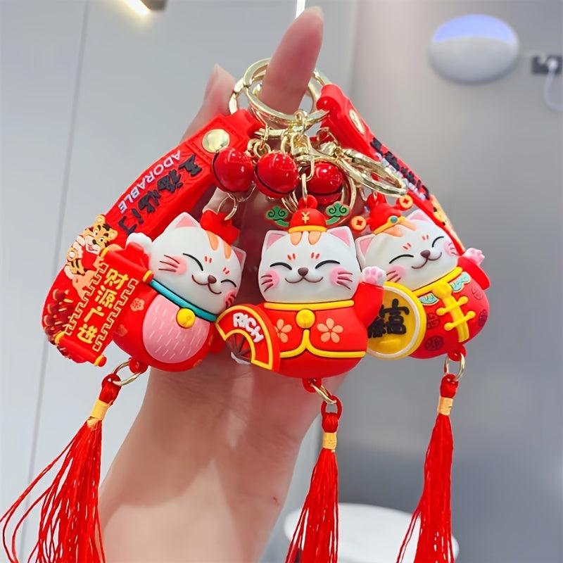 Lucky Cat Keychain Tassel Cartoon Pendant Car Ornament Bag Charm
