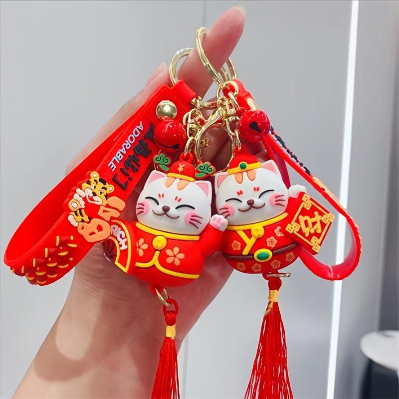 Lucky Cat Keychain Tassel Cartoon Pendant Car Ornament Bag Charm