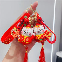 Lucky Cat Keychain Tassel Cartoon Pendant Car Ornament Bag Charm