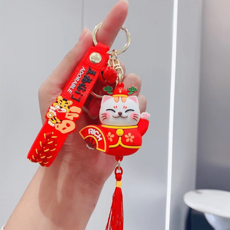 Lucky Cat Keychain Tassel Cartoon Pendant Car Ornament Bag Charm