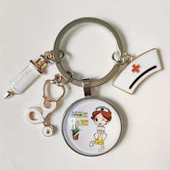 Nurse's Theme Keychain Alloy Neddle Pattern Pendant