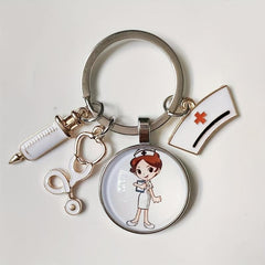 Nurse's Theme Keychain Alloy Neddle Pattern Pendant