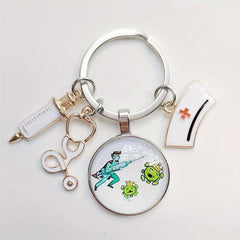 Nurse's Theme Keychain Alloy Neddle Pattern Pendant