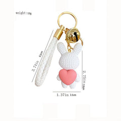 Resin Rabbit Keychain Bunny Holding Heart Pendant Bell Keyring