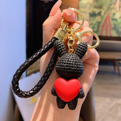 Resin Rabbit Keychain Bunny Holding Heart Pendant Bell Keyring