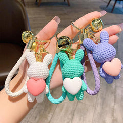 Resin Rabbit Keychain Bunny Holding Heart Pendant Bell Keyring
