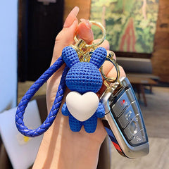 Resin Rabbit Keychain Bunny Holding Heart Pendant Bell Keyring