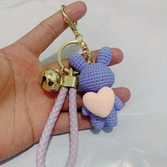 Resin Rabbit Keychain Bunny Holding Heart Pendant Bell Keyring