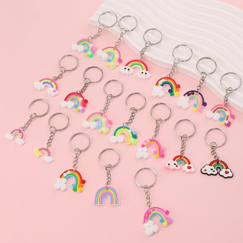 18pcs PVC Rubber Rainbow Keychain Pendant Cartoon Bag Key Chain Keyring Ornament
