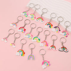 18pcs PVC Rubber Rainbow Keychain Pendant Cartoon Bag Key Chain Keyring Ornament