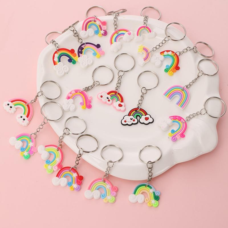18pcs PVC Rubber Rainbow Keychain Pendant Cartoon Bag Key Chain Keyring Ornament