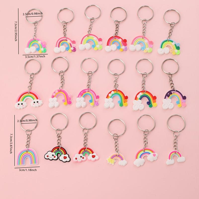18pcs PVC Rubber Rainbow Keychain Pendant Cartoon Bag Key Chain Keyring Ornament