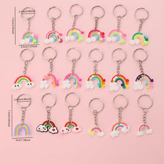18pcs PVC Rubber Rainbow Keychain Pendant Cartoon Bag Key Chain Keyring Ornament