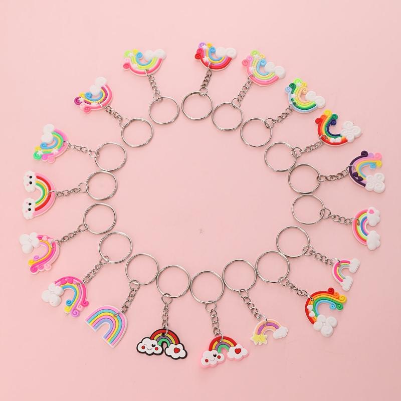 18pcs PVC Rubber Rainbow Keychain Pendant Cartoon Bag Key Chain Keyring Ornament