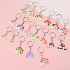 18pcs PVC Rubber Rainbow Keychain Pendant Cartoon Bag Key Chain Keyring Ornament