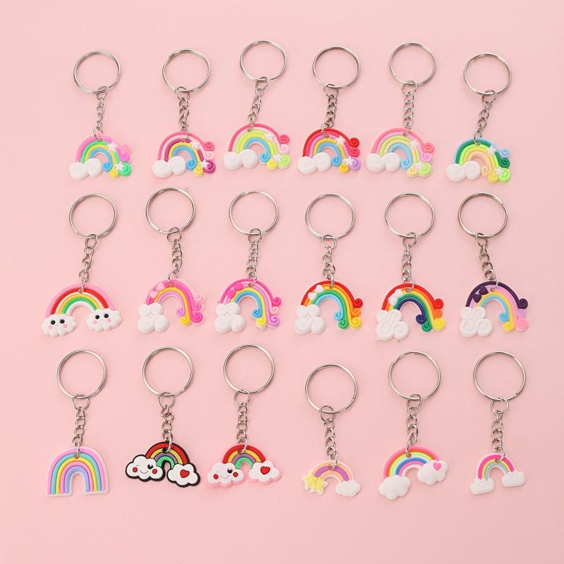 18pcs PVC Rubber Rainbow Keychain Pendant Cartoon Bag Key Chain Keyring Ornament