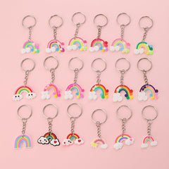18pcs PVC Rubber Rainbow Keychain Pendant Cartoon Bag Key Chain Keyring Ornament