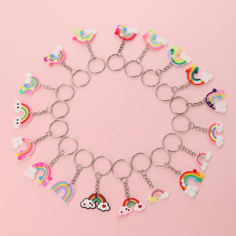 18pcs PVC Rubber Rainbow Keychain Pendant Cartoon Bag Key Chain Keyring Ornament