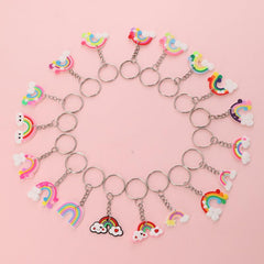 18pcs PVC Rubber Rainbow Keychain Pendant Cartoon Bag Key Chain Keyring Ornament