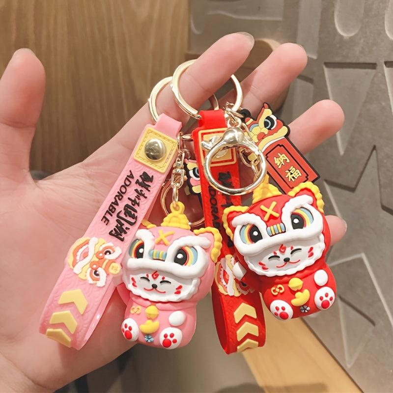 Chinese Tiger Year Blessing Good Luck Lion Hat Keychain