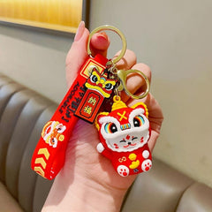 Chinese Tiger Year Blessing Good Luck Lion Hat Keychain