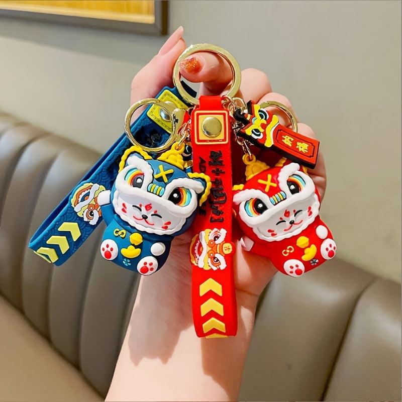 Chinese Tiger Year Blessing Good Luck Lion Hat Keychain