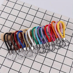 2pcs PU Leather Braided Rope Keychain DIY Bag Pendant Key Chain Holder Car Keyri