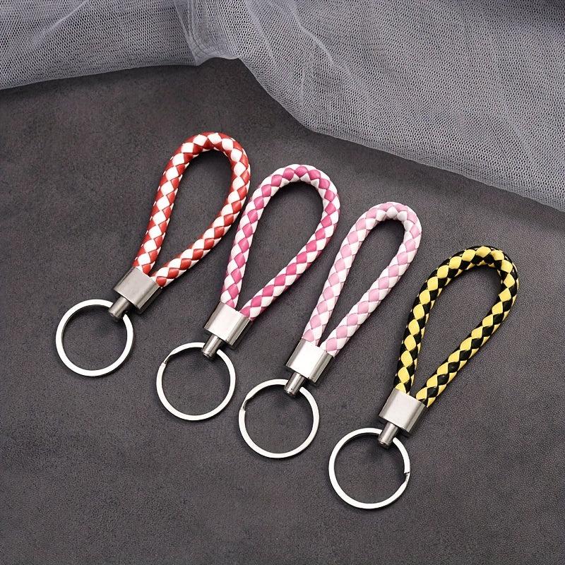 2pcs PU Leather Braided Rope Keychain DIY Bag Pendant Key Chain Holder Car Keyri