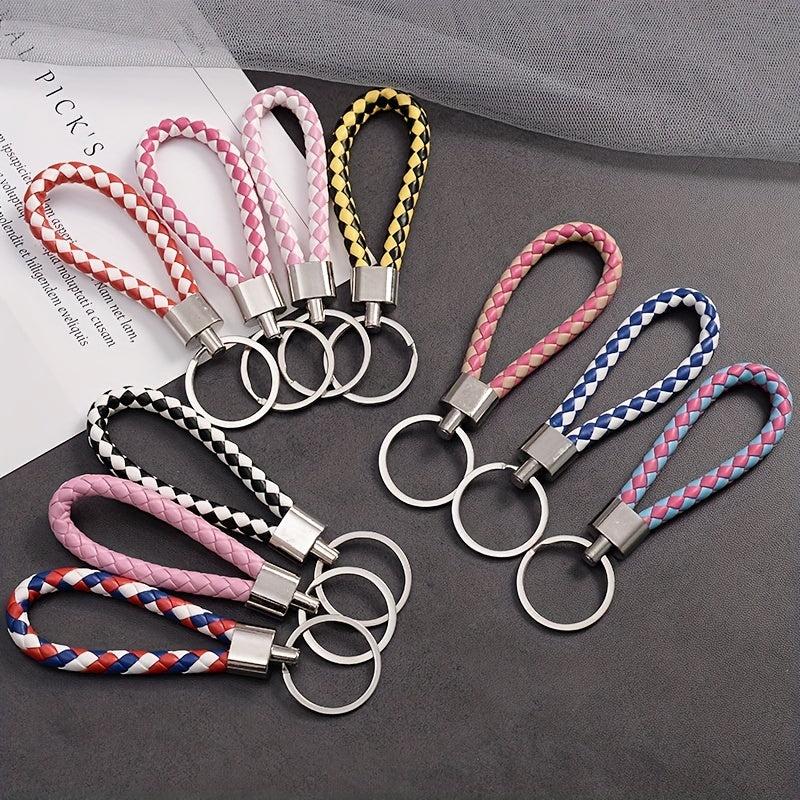 2pcs PU Leather Braided Rope Keychain DIY Bag Pendant Key Chain Holder Car Keyri