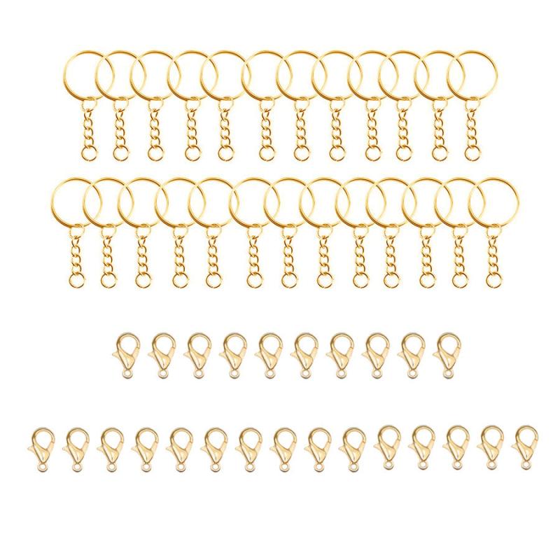 75pcs Keychain Accessories Set with Single Rings, Keychains, Lobster Buttons