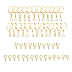 75pcs Keychain Accessories Set with Single Rings, Keychains, Lobster Buttons