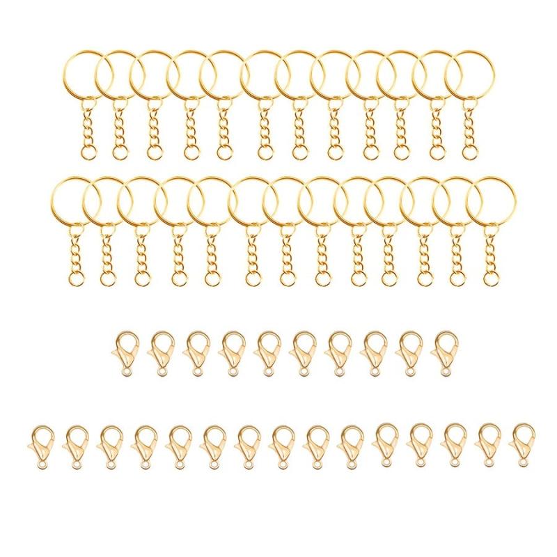 75pcs Keychain Accessories Set with Single Rings, Keychains, Lobster Buttons