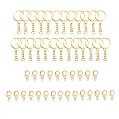 75pcs Keychain Accessories Set with Single Rings, Keychains, Lobster Buttons
